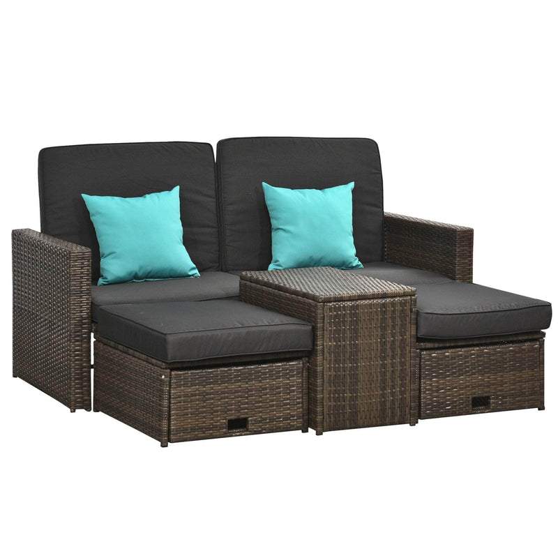 Aosom Conversation Set 5 Piece Outdoor Patio Rattan Wicker 2 Person Conversation Set with Storage in Deep Grey