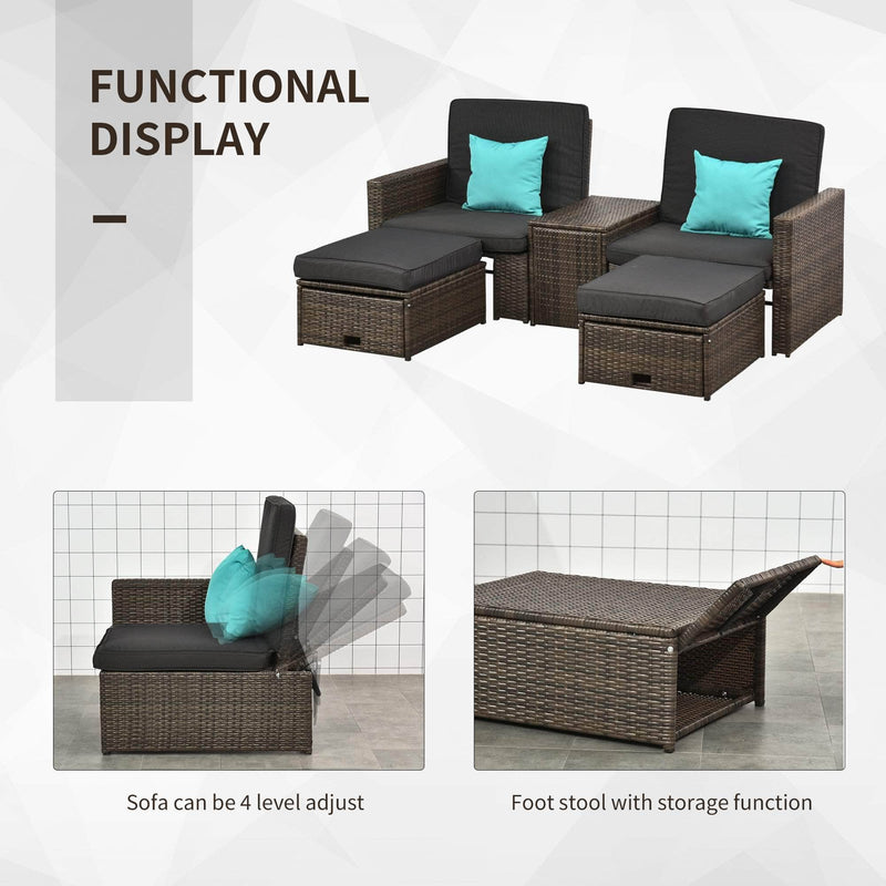 Aosom Conversation Set 5 Piece Outdoor Patio Rattan Wicker 2 Person Conversation Set with Storage in Deep Grey