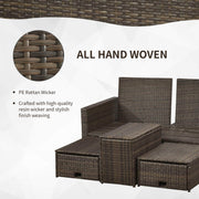 Aosom Conversation Set 5 Piece Outdoor Patio Rattan Wicker 2 Person Conversation Set with Storage in Deep Grey