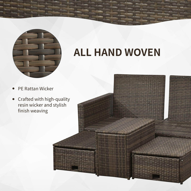 Aosom Conversation Set 5 Piece Outdoor Patio Rattan Wicker 2 Person Conversation Set with Storage in Deep Grey