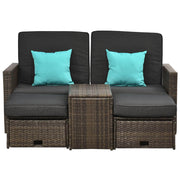 Aosom Conversation Set 5 Piece Outdoor Patio Rattan Wicker 2 Person Conversation Set with Storage in Deep Grey