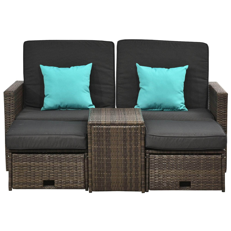 Aosom Conversation Set 5 Piece Outdoor Patio Rattan Wicker 2 Person Conversation Set with Storage in Deep Grey