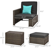 Aosom Conversation Set 5 Piece Outdoor Patio Rattan Wicker 2 Person Conversation Set with Storage in Deep Grey