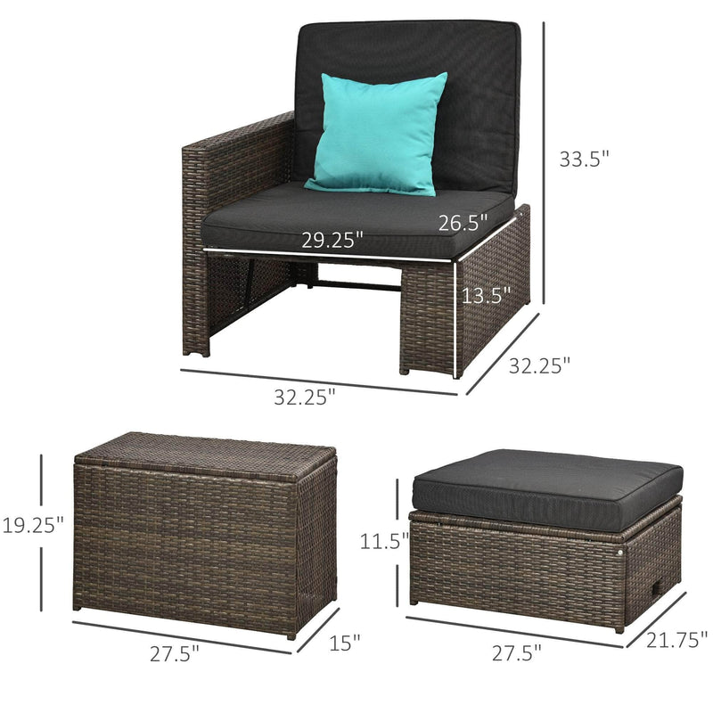 Aosom Conversation Set 5 Piece Outdoor Patio Rattan Wicker 2 Person Conversation Set with Storage in Deep Grey