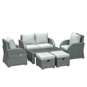 Aosom Conversation Set 6 Piece Outdoor Patio Rattan Wicker Conversation Set with Reclining Chairs in Grey
