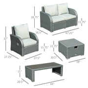 Aosom Conversation Set 6 Piece Outdoor Patio Rattan Wicker Conversation Set with Reclining Chairs in Grey