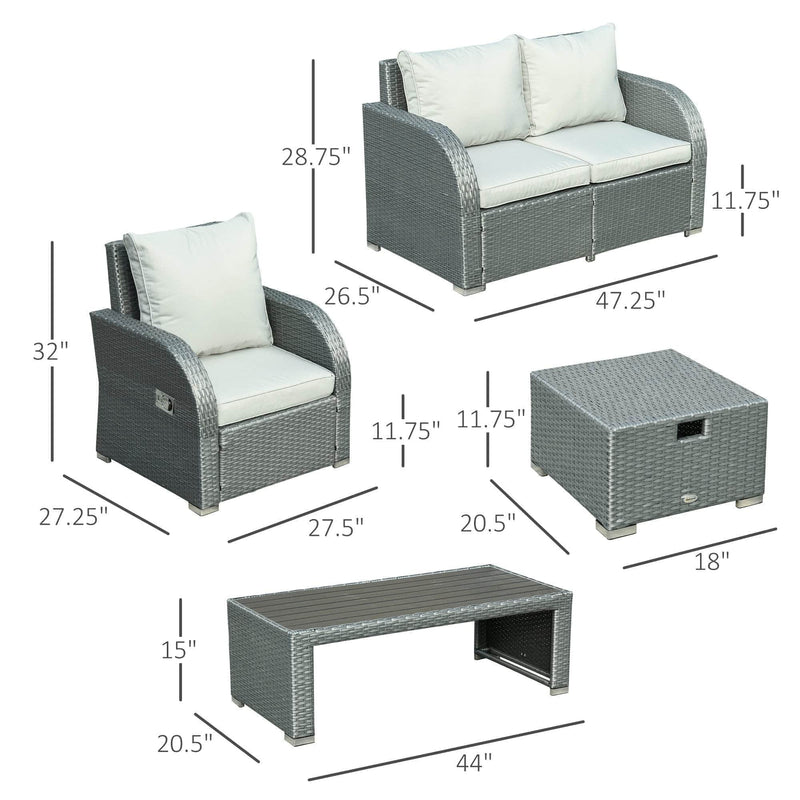 Aosom Conversation Set 6 Piece Outdoor Patio Rattan Wicker Conversation Set with Reclining Chairs in Grey