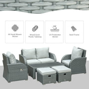 Aosom Conversation Set 6 Piece Outdoor Patio Rattan Wicker Conversation Set with Reclining Chairs in Grey
