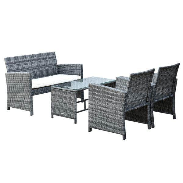 Aosom Conversation Set Cream White and Black Grey Wicker 4 Piece Outdoor Patio Wicker Rattan Garden Lawn Chair with Table Conversation Set - Available in 2 Colours