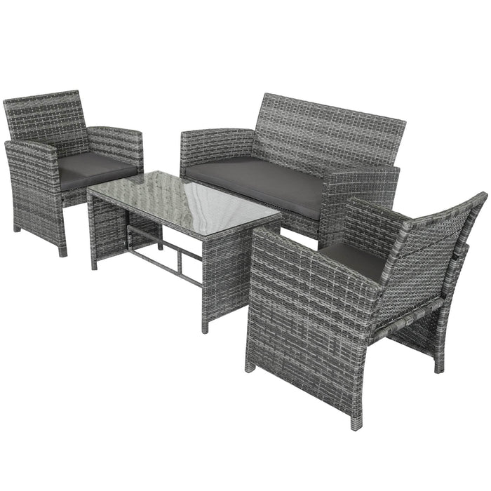 Aosom Conversation Set Deep Grey and Grey Wicker 4 Piece Outdoor Patio Wicker Rattan Garden Lawn Chair with Table Conversation Set - Available in 2 Colours