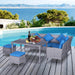 Aosom Dining Set 5 Piece Outdoor Patio Rattan Wicker Dining Table Set with Sectional Sofa and Two Ottomans in Bright Blue