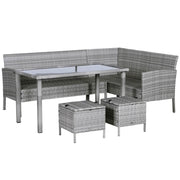 Aosom Dining Set 5 Piece Outdoor Patio Rattan Wicker Dining Table Set with Sectional Sofa and Two Ottomans in Bright Blue