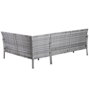 Aosom Dining Set 5 Piece Outdoor Patio Rattan Wicker Dining Table Set with Sectional Sofa and Two Ottomans in Bright Blue