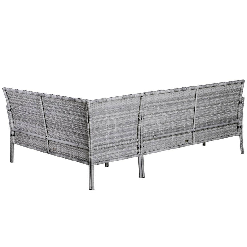 Aosom Dining Set 5 Piece Outdoor Patio Rattan Wicker Dining Table Set with Sectional Sofa and Two Ottomans in Bright Blue