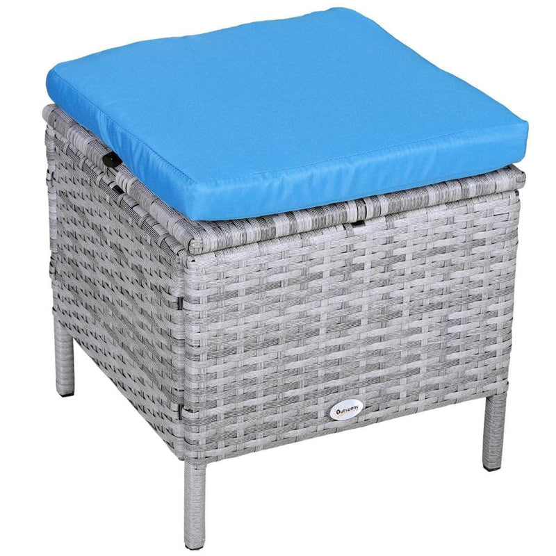 Aosom Dining Set 5 Piece Outdoor Patio Rattan Wicker Dining Table Set with Sectional Sofa and Two Ottomans in Bright Blue