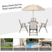 Aosom Dining Set 6 Piece Outdoor Patio Garden Bistro Set with Round Table, Folding Chairs and Umbrella - Available in 2 Colours