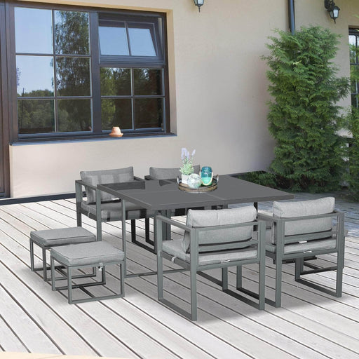 Aosom Dining Set 9 Piece Outdoor Patio Aluminum Square Glass Top Dining Table and Chair Set in Grey