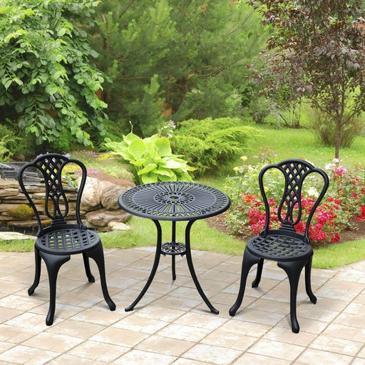 Aosom Dining Set Black 3 Piece Outdoor Patio Garden Cast Aluminum Cafe Bistro Round Table and Chair Set - Available in 3 Colours