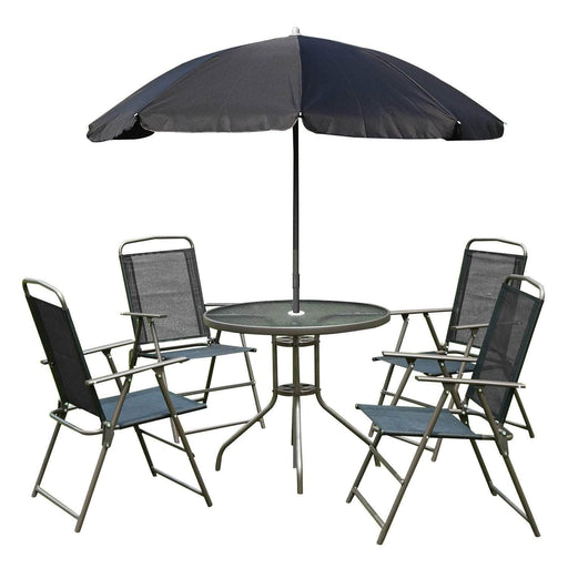 Aosom Dining Set Black 6 Piece Outdoor Patio Garden Bistro Set with Round Table, Folding Chairs and Umbrella - Available in 2 Colours