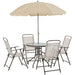 Aosom Dining Set Cream White 6 Piece Outdoor Patio Garden Bistro Set with Round Table, Folding Chairs and Umbrella - Available in 2 Colours