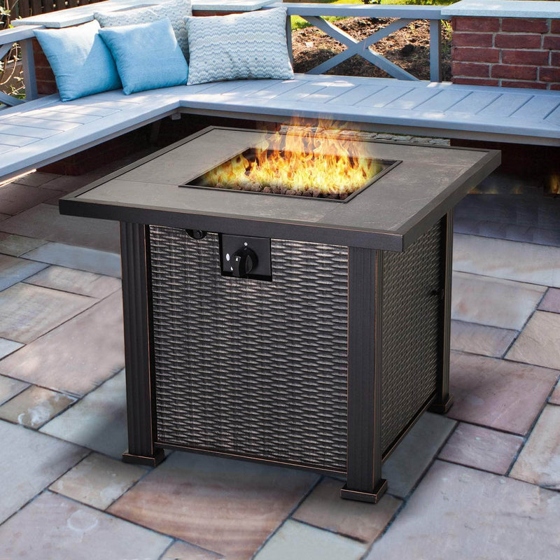 Aosom Fire Pit 30 Inch Propane Gas Square Outdoor Fire Pit Table in Black