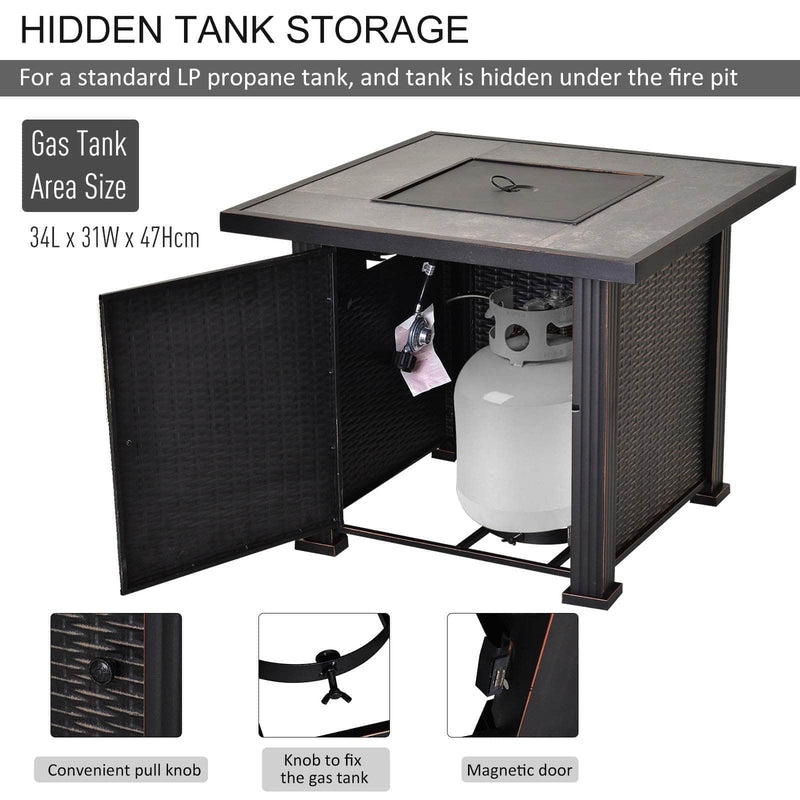 Aosom Fire Pit 30 Inch Propane Gas Square Outdoor Fire Pit Table in Black