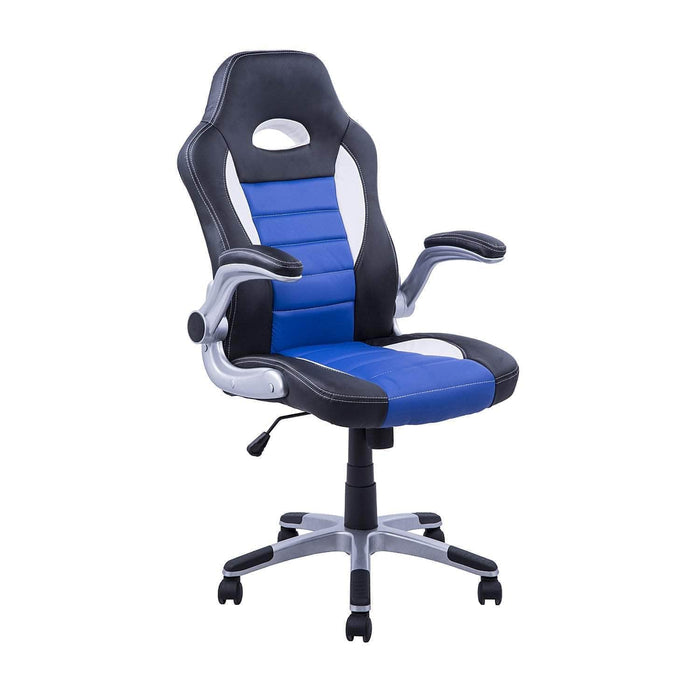 Aosom Gaming Chair Black and Blue Racing Car Office Gaming Chair with Swivel and Adjustable Armrest in Faux Leather - Available in 2 Colours