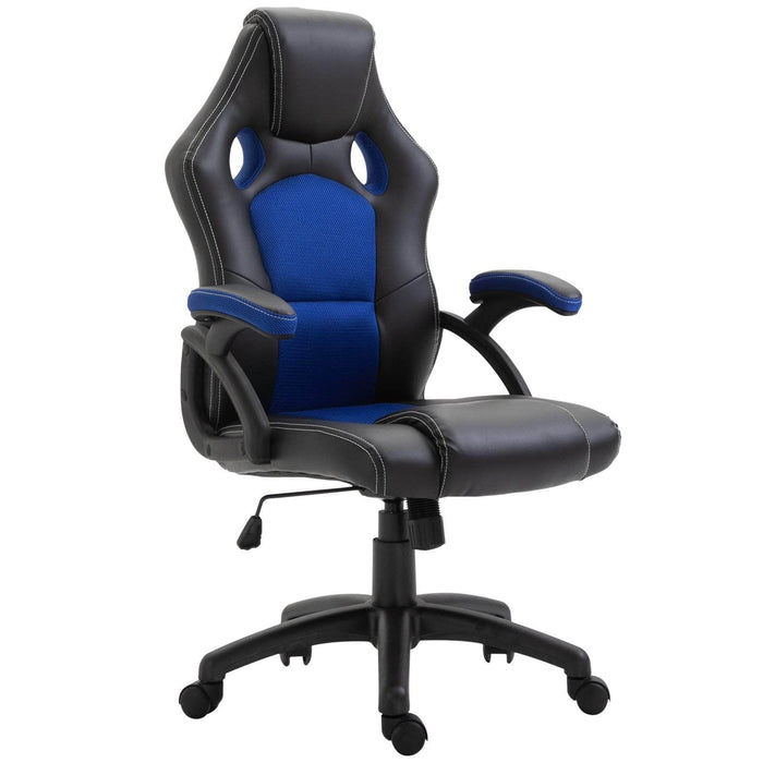 Aosom Gaming Chair Black and Blue Vinsetto 360 Degree Swivel Racing Office Gaming Chair with Adjustable Height in Faux Leather - Available in 2 Colours