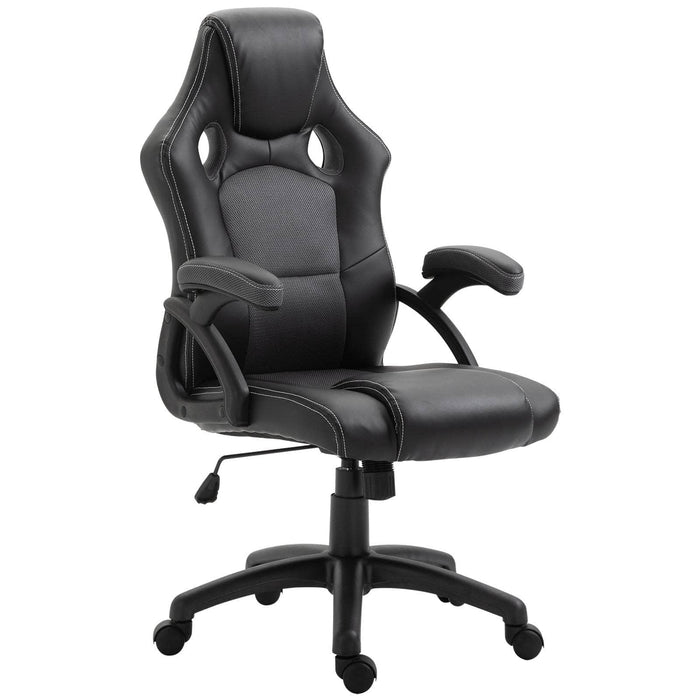 Aosom Gaming Chair Black and Grey Vinsetto 360 Degree Swivel Racing Office Gaming Chair with Adjustable Height in Faux Leather - Available in 2 Colours