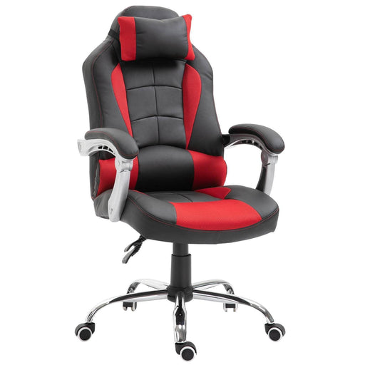 Aosom Gaming Chair Black and Red Ergonomic Swivel Recliner Height Adjustable Racing Office Gaming Chair in Faux Leather - Available in 2 Colours