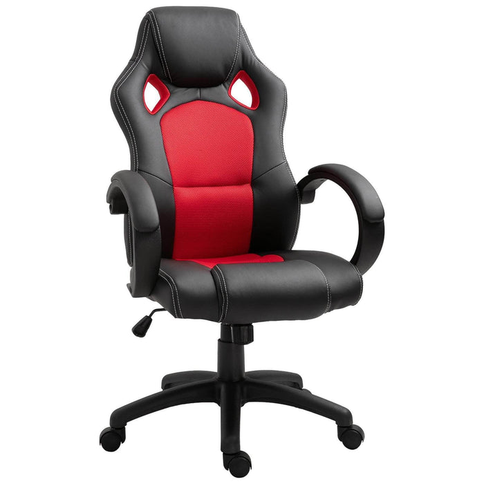 Aosom Gaming Chair Black and Red Racecar Style Office Gaming Chair with High Back and Adjustable Swivel Seat in Faux Leather - Available in 3 Colours