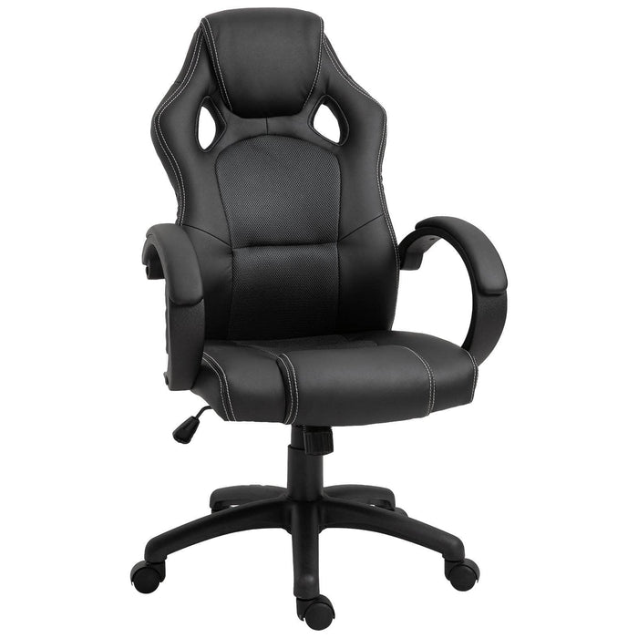 Aosom Gaming Chair Black Racecar Style Office Gaming Chair with High Back and Adjustable Swivel Seat in Faux Leather - Available in 3 Colours