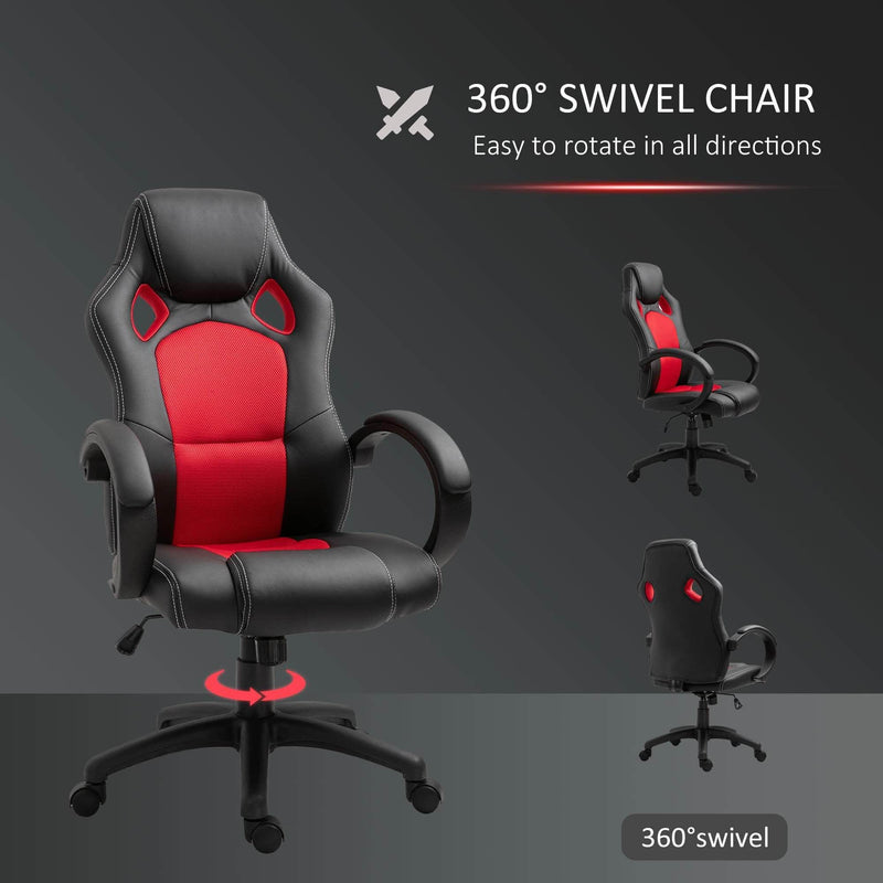 Aosom Gaming Chair Racecar Style Office Gaming Chair with High Back and Adjustable Swivel Seat in Faux Leather - Available in 3 Colours