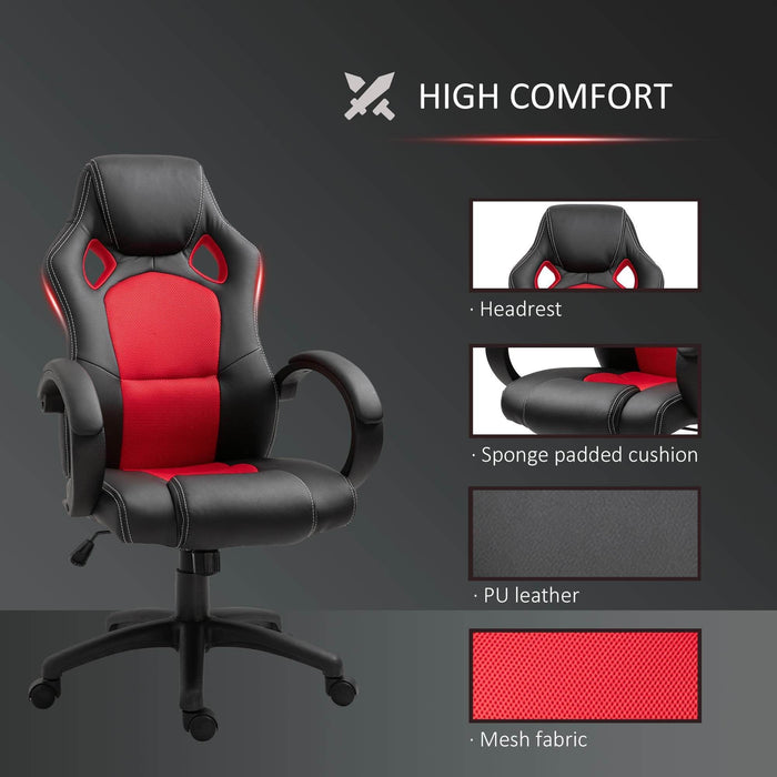 Aosom Gaming Chair Racecar Style Office Gaming Chair with High Back and Adjustable Swivel Seat in Faux Leather - Available in 3 Colours