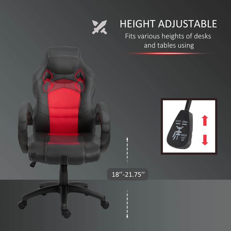 Aosom Gaming Chair Racecar Style Office Gaming Chair with High Back and Adjustable Swivel Seat in Faux Leather - Available in 3 Colours