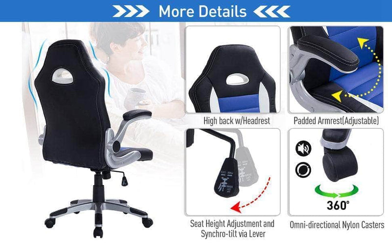 Aosom Gaming Chair Racing Car Office Gaming Chair with Swivel and Adjustable Armrest in Faux Leather - Available in 2 Colours