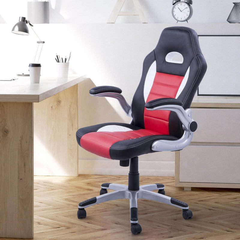 Aosom Gaming Chair Racing Car Office Gaming Chair with Swivel and Adjustable Armrest in Faux Leather - Available in 2 Colours