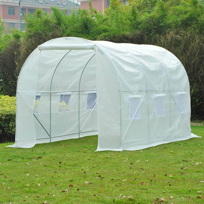 Aosom Greenhouse 11.5ft x 6.6ft Portable Walk In Tunnel Backyard Greenhouse in White