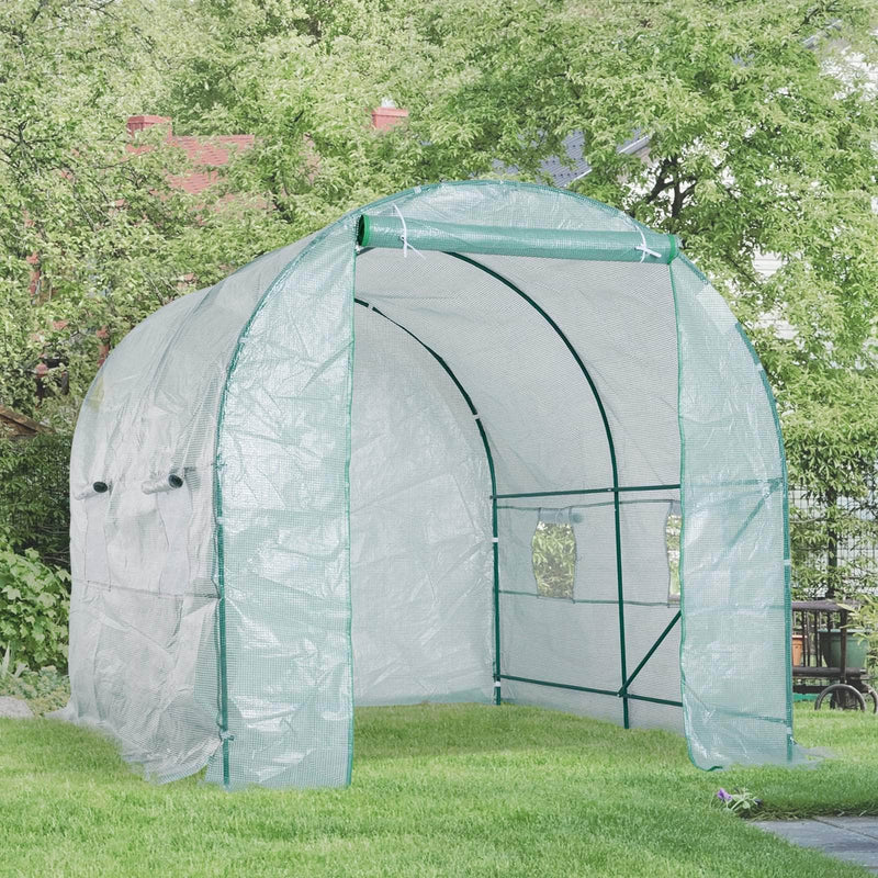 Aosom Greenhouse 8ft x 6.6ft Metal and Plastic Heavy Duty Walk In Backyard Tunnel Greenhouse in Dark Green