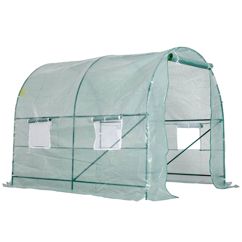 Aosom Greenhouse 8ft x 6.6ft Metal and Plastic Heavy Duty Walk In Backyard Tunnel Greenhouse in Dark Green