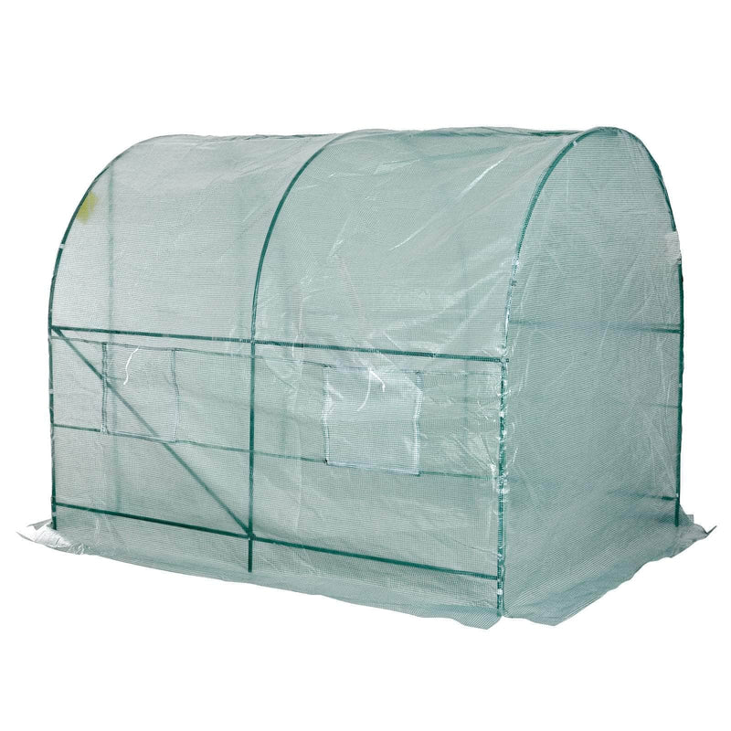 Aosom Greenhouse 8ft x 6.6ft Metal and Plastic Heavy Duty Walk In Backyard Tunnel Greenhouse in Dark Green