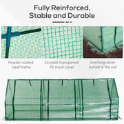 Aosom Greenhouse Long Tunnel 3 Door Metal and Plastic Portable Backyard Greenhouse in Green