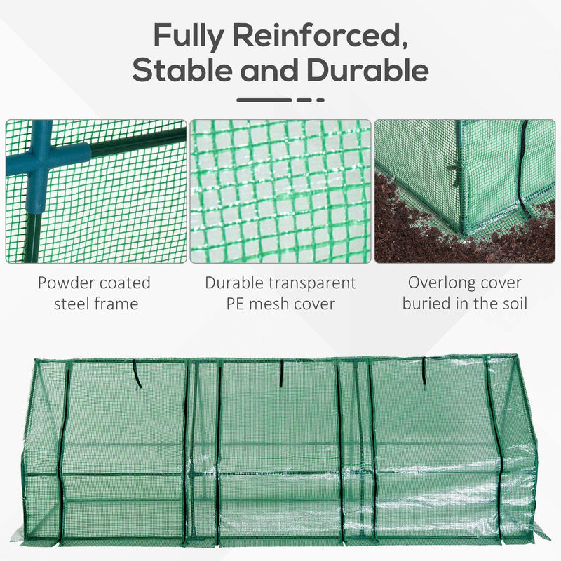 Aosom Greenhouse Long Tunnel 3 Door Metal and Plastic Portable Backyard Greenhouse in Green