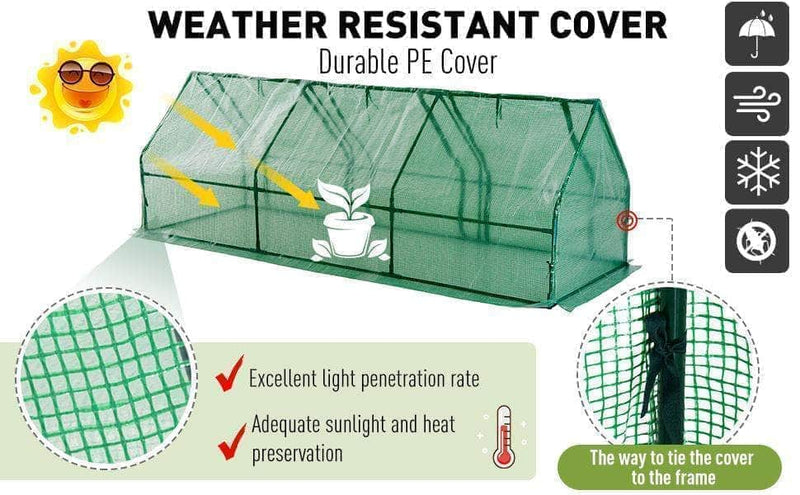 Aosom Greenhouse Long Tunnel 3 Door Metal and Plastic Portable Backyard Greenhouse in Green