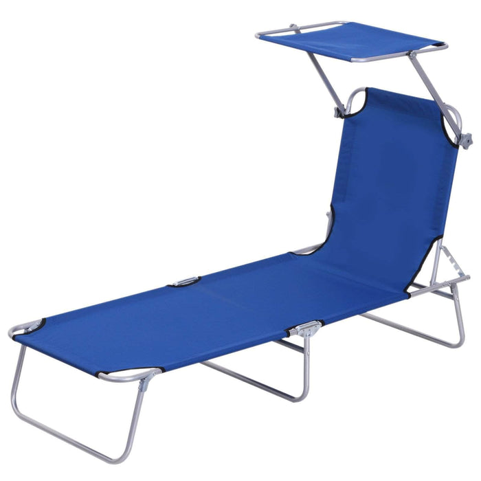 Aosom Lounge Chair Blue Outdoor Patio Folding Reclining Lounger Chair with Adjustable Sun Shade - Available in 6 Colours