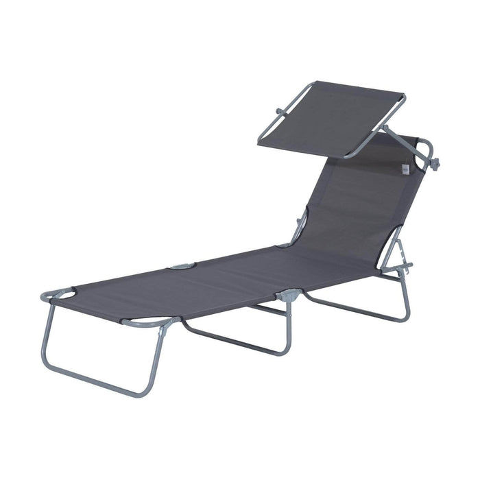 Aosom Lounge Chair Grey Outdoor Patio Folding Reclining Lounger Chair with Adjustable Sun Shade - Available in 6 Colours