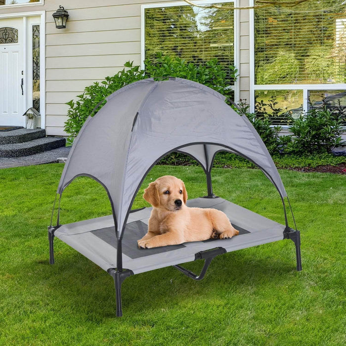 Aosom Pet Bed Outdoor Patio Large Elevated Foldable Dog Bed with Canopy and Carry Bag in Grey and Black