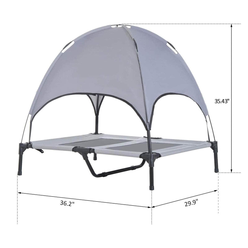 Aosom Pet Bed Outdoor Patio Large Elevated Foldable Dog Bed with Canopy and Carry Bag in Grey and Black