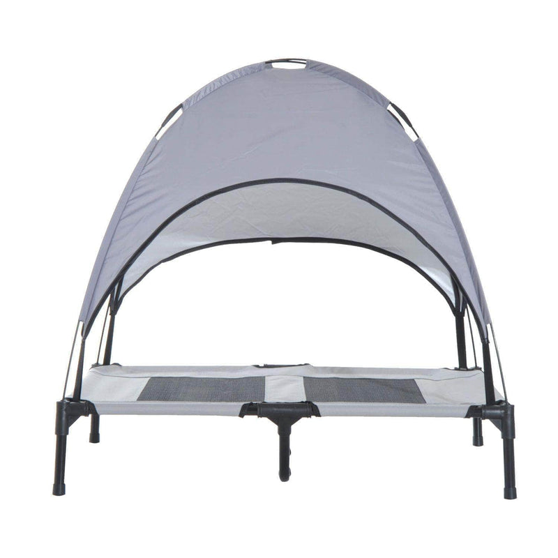 Aosom Pet Bed Outdoor Patio Large Elevated Foldable Dog Bed with Canopy and Carry Bag in Grey and Black