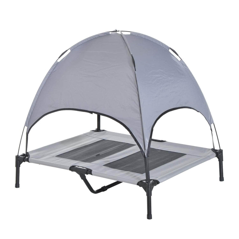 Aosom Pet Bed Outdoor Patio Large Elevated Foldable Dog Bed with Canopy and Carry Bag in Grey and Black